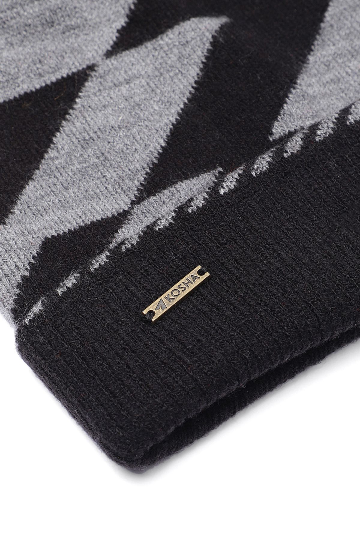 Grey & Black Wool Blend Diagonal Winter Beanie | Men